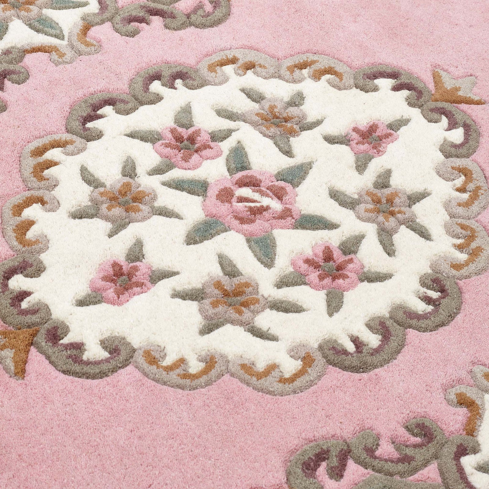 Shensi Pink Wool Rug with a traditional floral pattern.