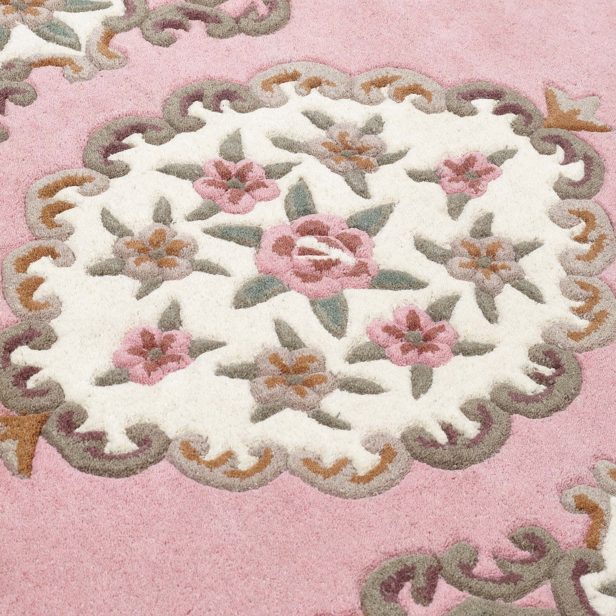 Shensi Pink Wool Rug with a traditional floral pattern.