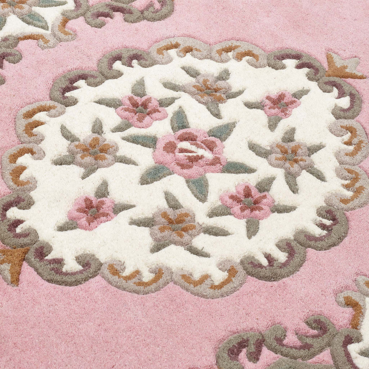 Shensi Pink Wool Rug with a traditional floral pattern.