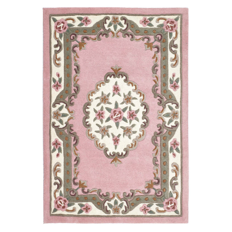 Shensi Pink Wool Rug with a traditional floral pattern.