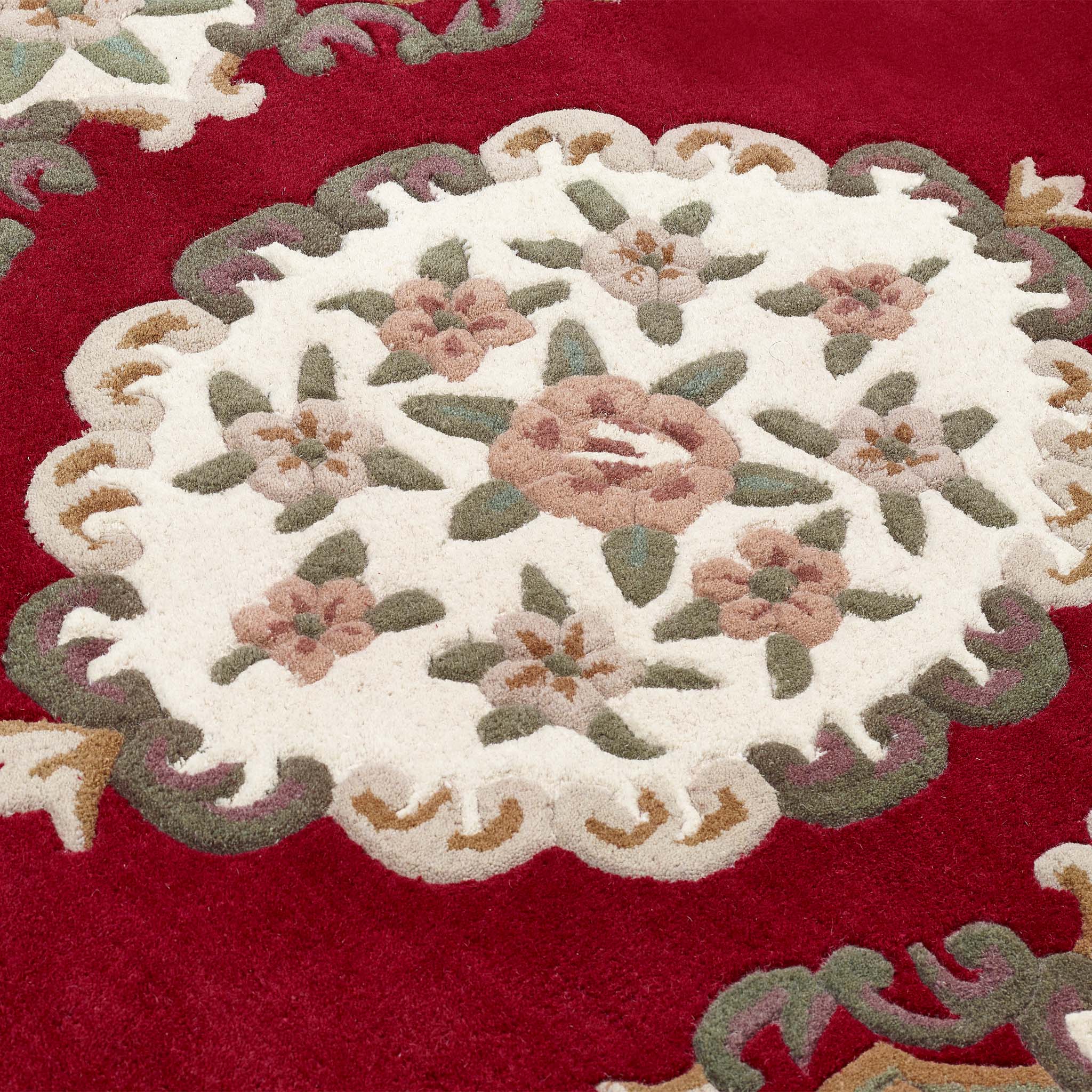 Shensi Wine Red Wool Rug with a traditional floral pattern.