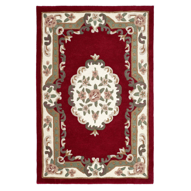 Shensi Wine Red Wool Rug with a traditional floral pattern.