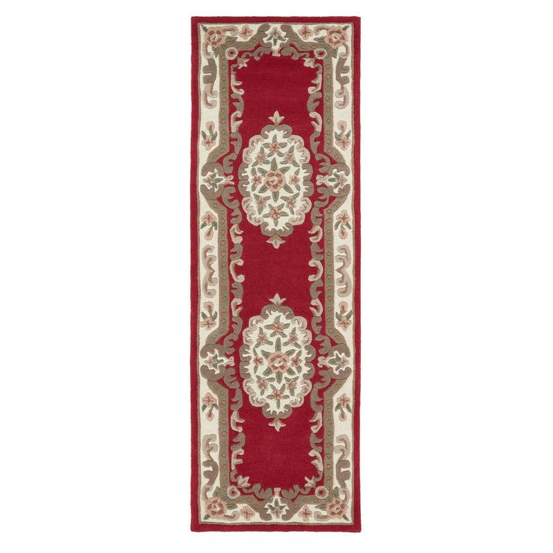 Shensi Wine Red Wool Runner with a traditional floral pattern.
