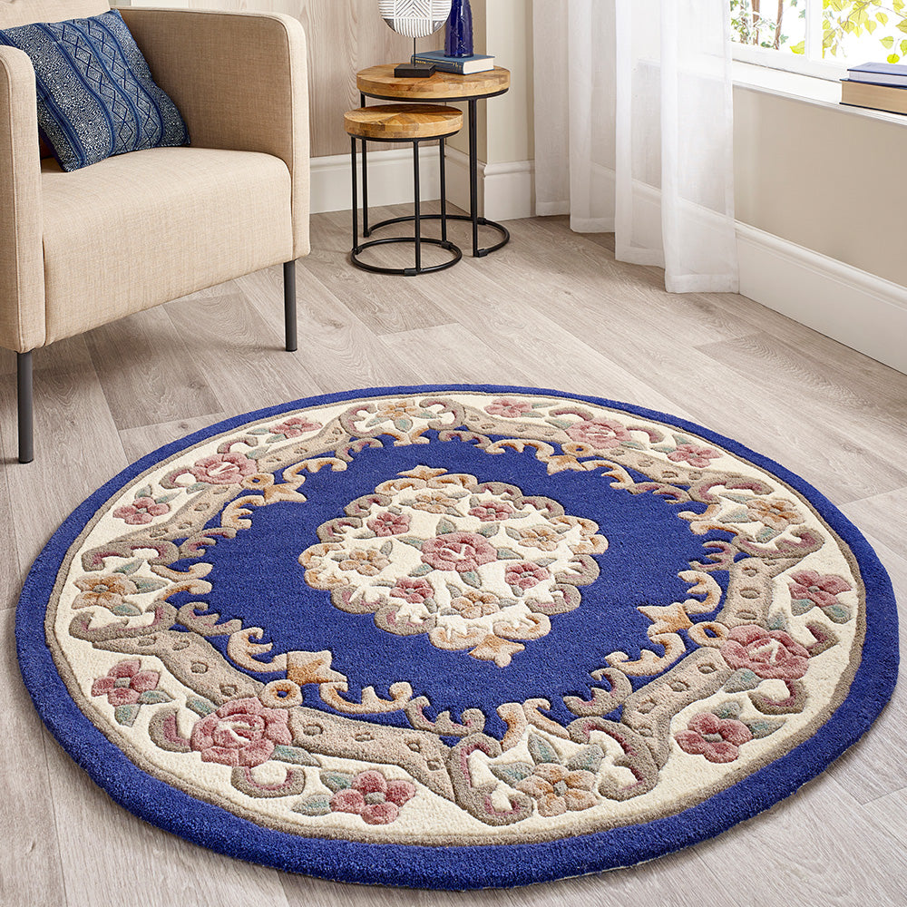 Shensi Aubusson Navy Blue Wool Rug - Hug Rug