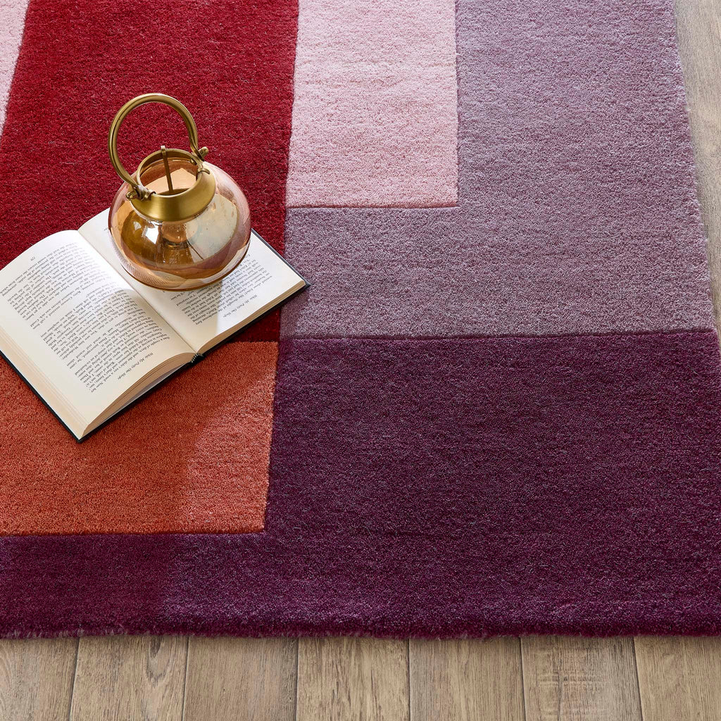 Sienna Block Rich Reds- 100% wool carved rug in a blocked design.