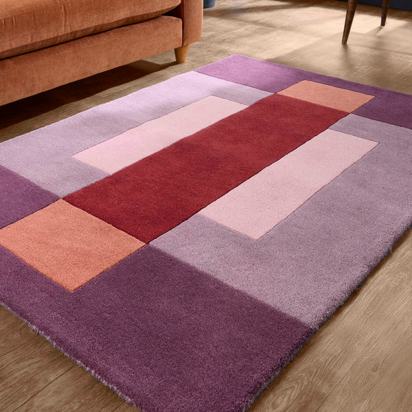 Sienna Block Rich Reds- 100% wool carved rug in a blocked design.