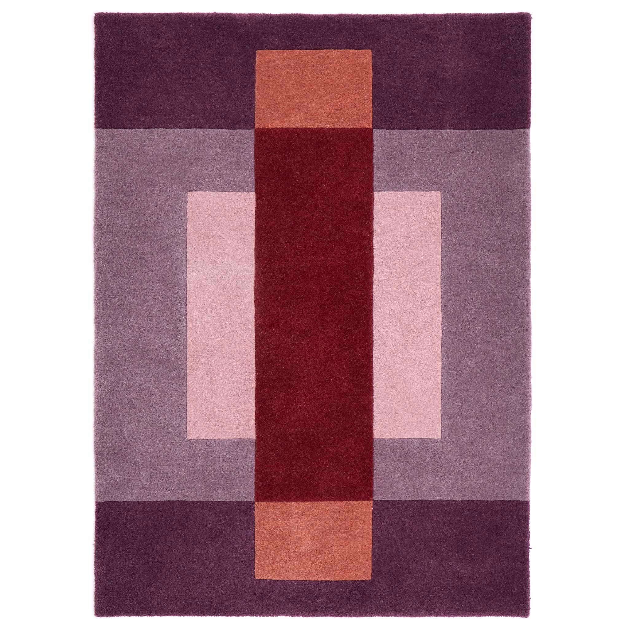 Sienna Block Rich Reds- 100% wool carved rug in a blocked design.
