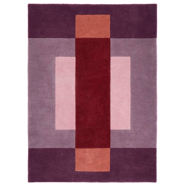 Sienna Block Rich Reds- 100% wool carved rug in a blocked design.