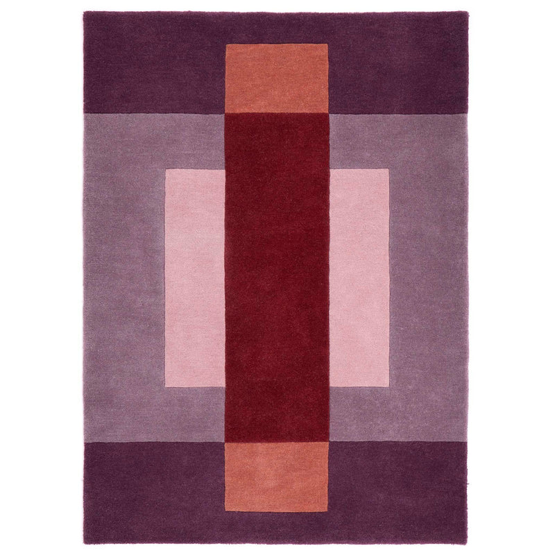 Sienna Block Rich Reds- 100% wool carved rug in a blocked design.