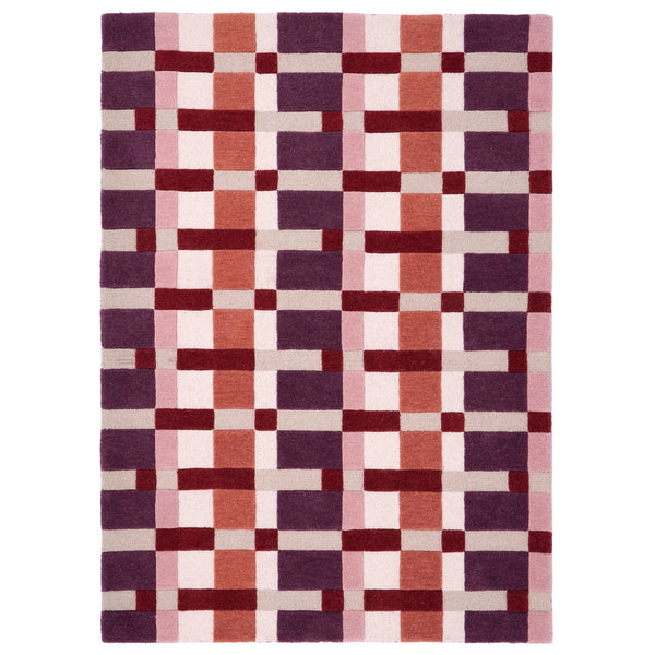 Discover the Sienna Weave Rug- 100% handwoven wool rug in pink, cream and purple. 