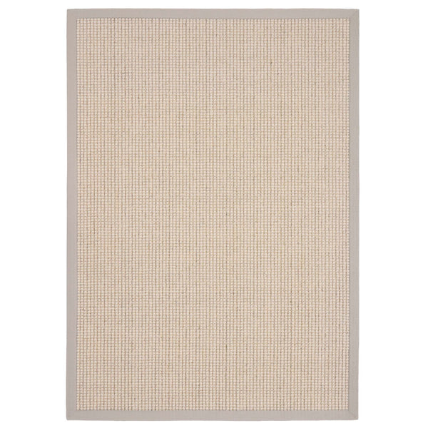 Sisal Boucle Grey Rug- a jute wool blend rug with a grey border. 