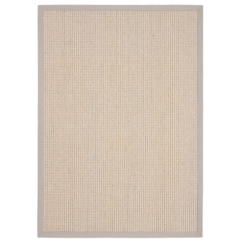 Sisal Boucle Grey Rug made from 100% wool with a solid grey border.