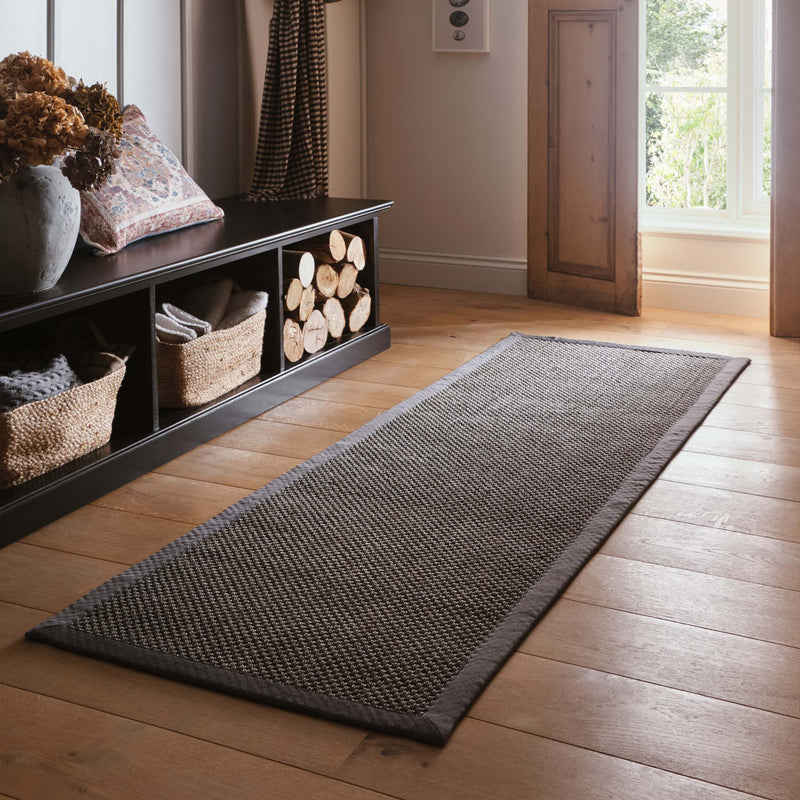 Sisal Grey with Dark Grey Border Rug Runner made from 100% sisal in grey. 