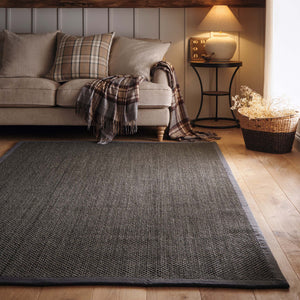 Sisal Grey with Dark Grey Border Rug made from 100% sisal in a solid grey. 