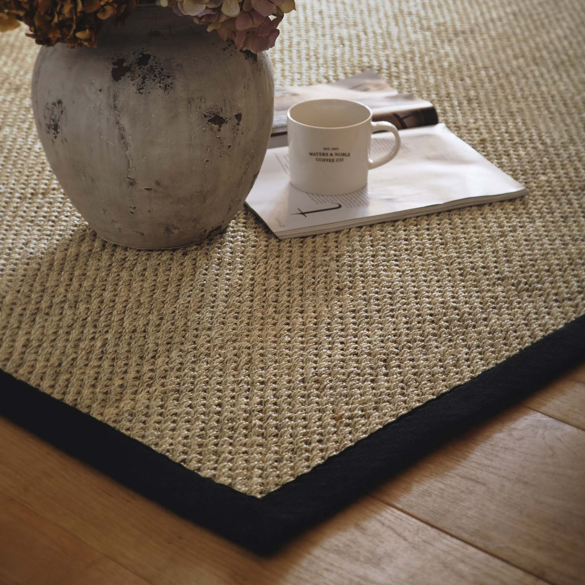Light Beige Sisal Rug with Black Border - Hug Rug