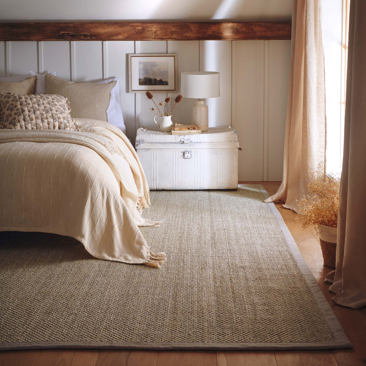 Sisal  Light Beige with Sand Border Rug- a 100% sisal rug in beige. 