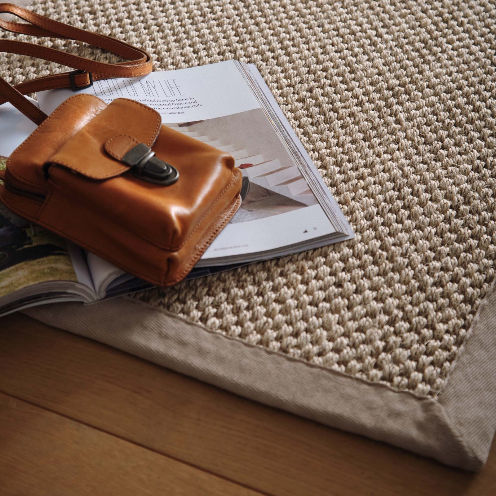 Sisal Light Beige with Sand Border Runner - a 100% sisal beige runner featuring a sand border.