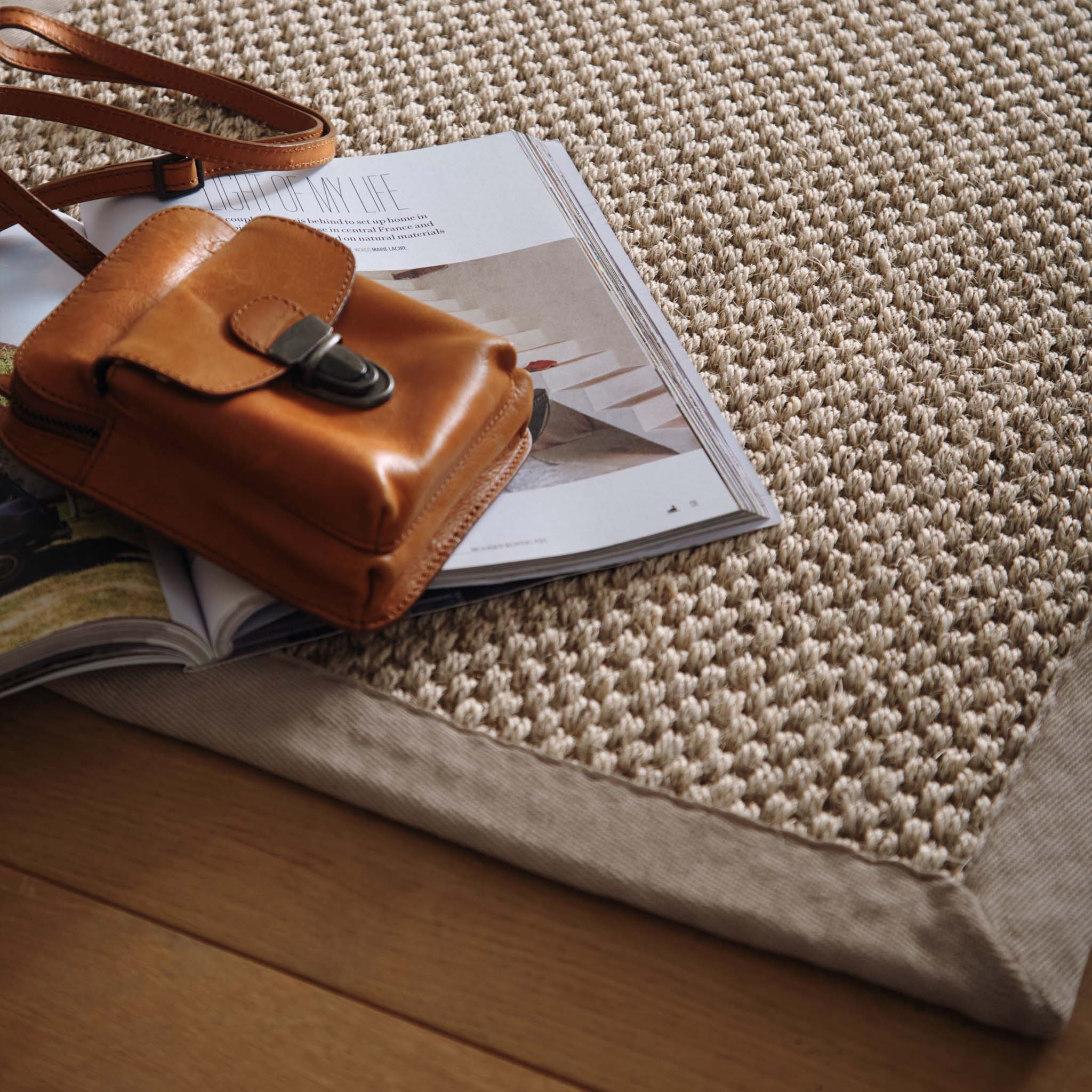 Sisal Light Beige with Sand Border Runner - a 100% sisal beige runner featuring a sand border.