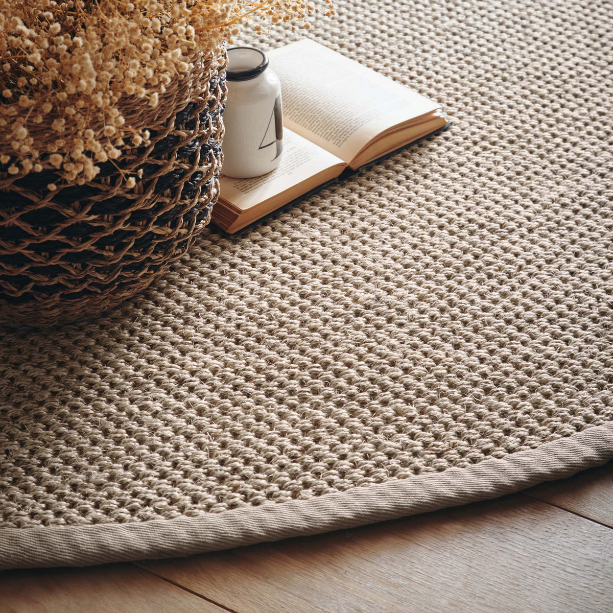 Sisal Light Beige with Sand Border Rug- a 100% sisal rug in beige. 