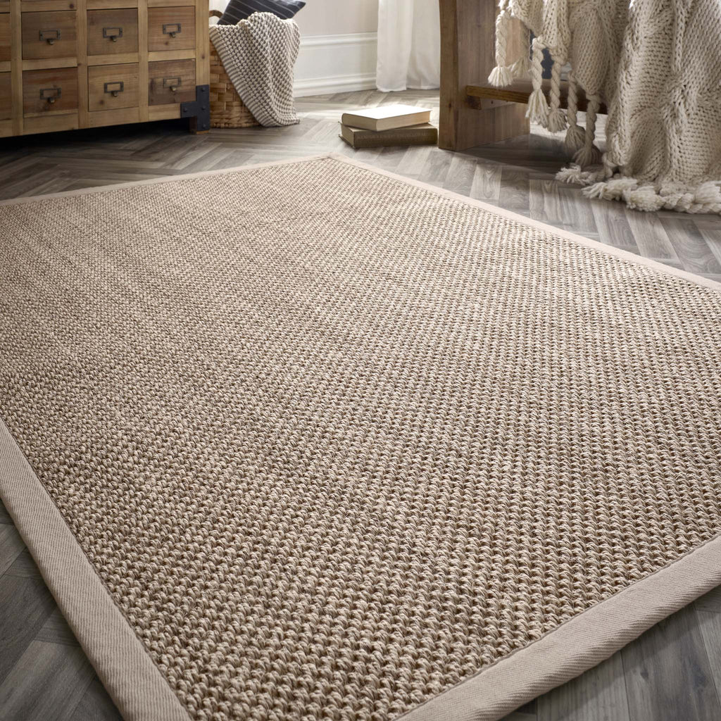 Sisal  Light Beige with Sand Border Rug- a 100% sisal rug in beige. 