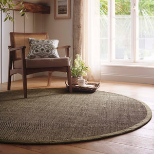Sisal Circle Rug Green with Sage Green Border made from 100% sisal in a solid green colour. 
