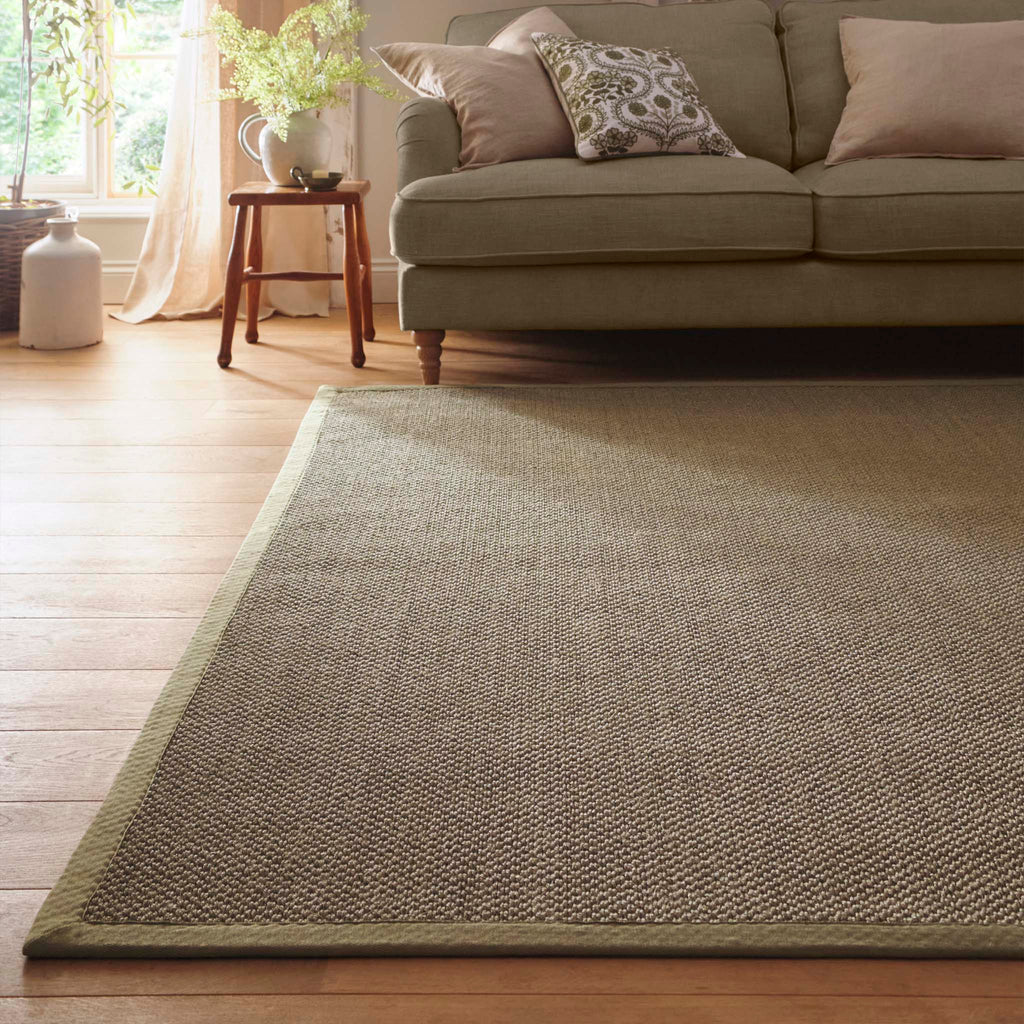 Sisal Rug Green with Sage Green Border made from 100% sisal in a solid green colour. 