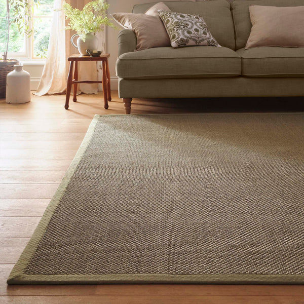 Sisal Rug Green with Sage Green Border made from 100% sisal in a solid green colour. 