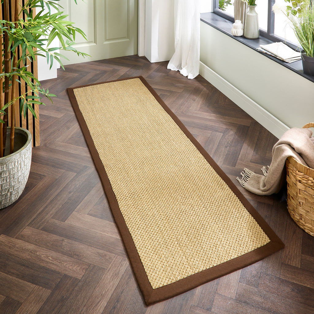 Border Rug Runner Natural Sisal Rug Runner with Dark Brown Border - Hug Rug