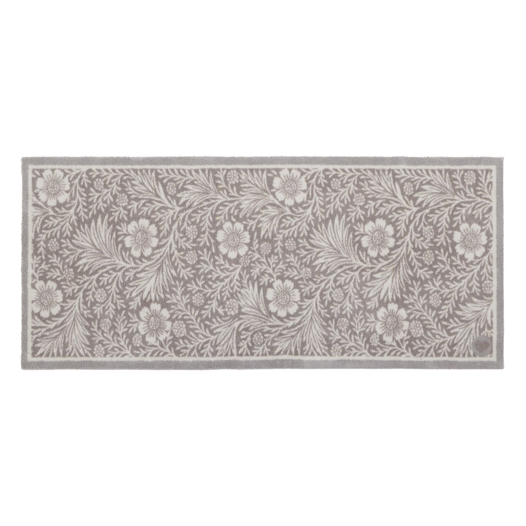 Soft Floral Washable Doormat- a cotton doormat featuring an elegant white floral pattern.