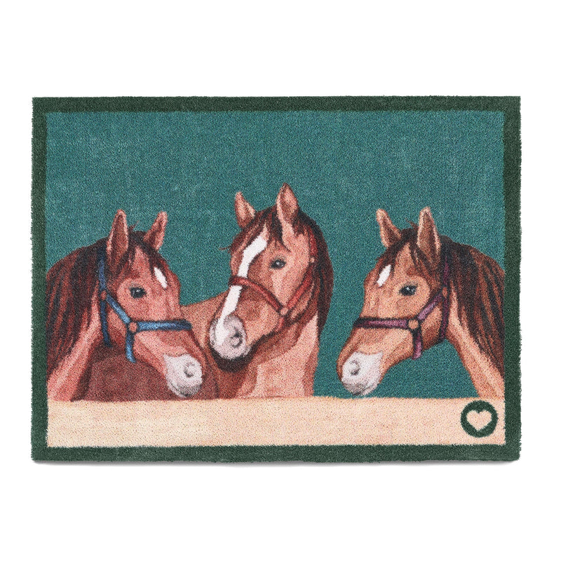 Stable Horses Washable Doormat made from 100% recycled cotton, featuring stable horses. 