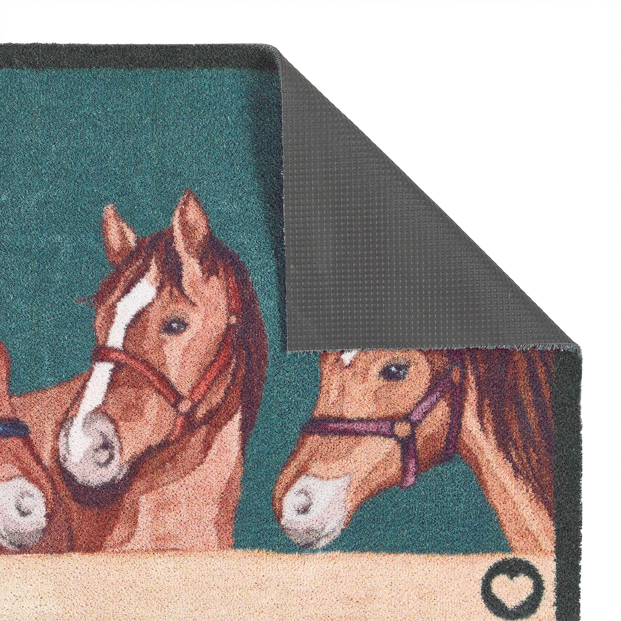 Stable Horses Washable Doormat made from 100% recycled cotton, featuring stable horses. 