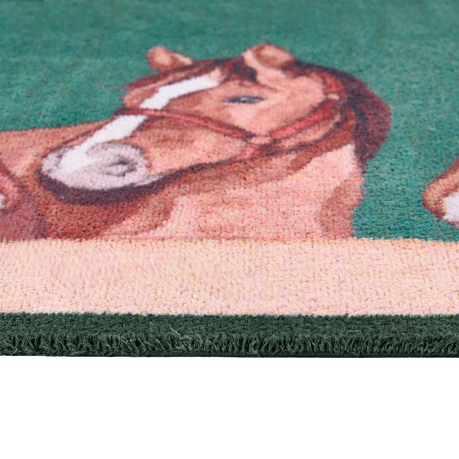 Stable Horses Washable Doormat made from 100% recycled cotton, featuring stable horses. 
