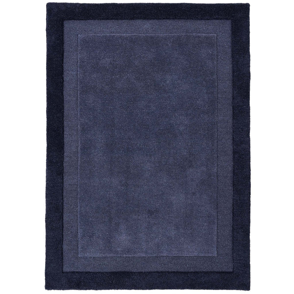 Stacked Borders Evening Blue Rug- a two toned 100% wool rug in blue.