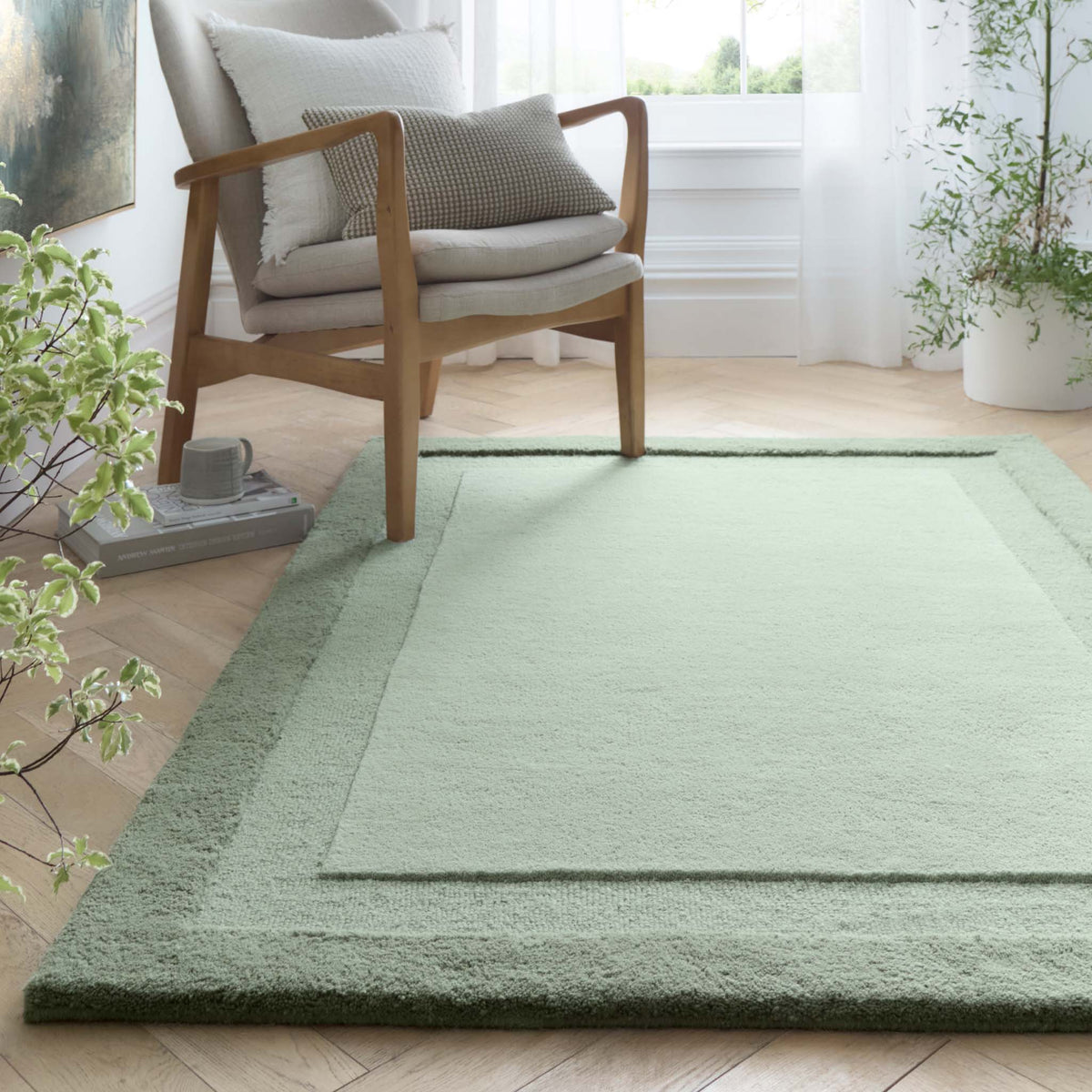 Frame Green Rug Stacked Borders Soft Green Rug | Soft & Carved - Hug Rug