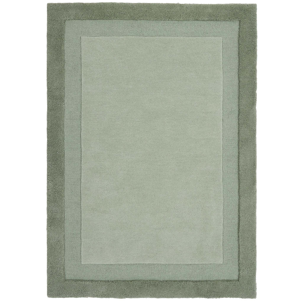 Stacked Borders Soft Green Rug. Made from 100% wool featuring a border design.