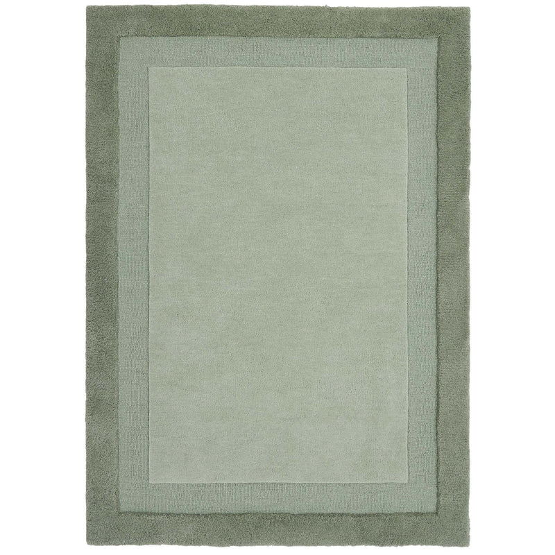 Stacked Borders Soft Green Rug. Made from 100% wool featuring a border design.