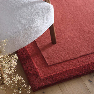 Stacked Borders Wine Red Rug- 100% wool rug with two shades of red. 