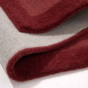 Stacked Borders Wine Red Rug- 100% wool rug with two shades of red. 