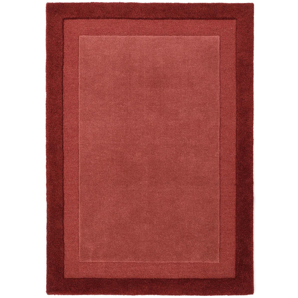 Stacked Borders Wine Red Rug- 100% wool rug with two shades of red. 