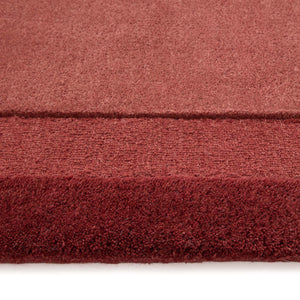 Stacked Borders Wine Red Rug- 100% wool rug with two shades of red. 