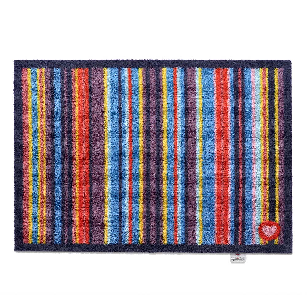 Stripe 85 Multi Washable Doormat made from 100% recycled cotton, featuring a bright striped design. 