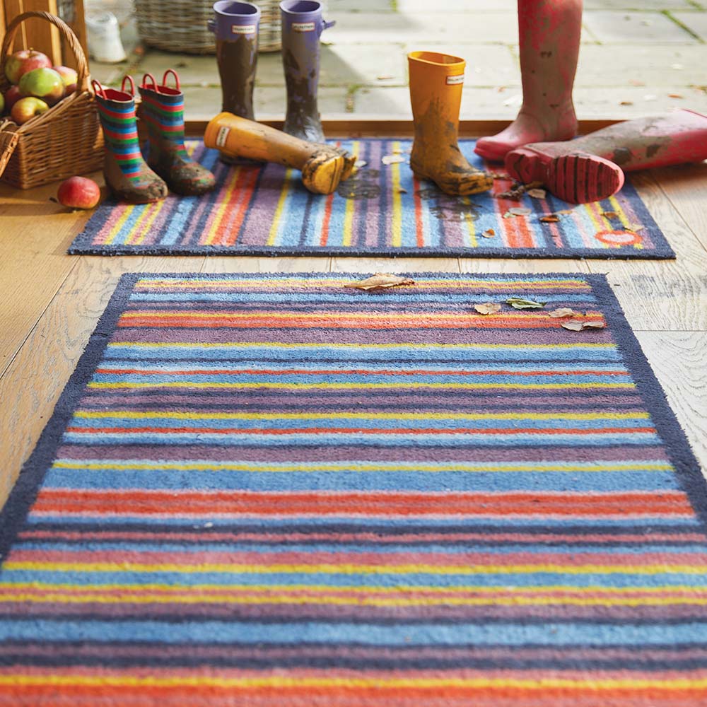 Stripe 85 Multi Washable Runner- a 100% recycled cotton runner featuring a bright striped pattern.