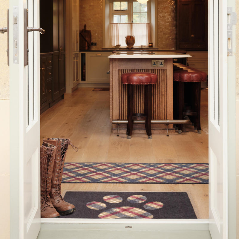 Tartan Paw Washable Doormat made from 100% recycled cotton, featuring a tartan paw print.