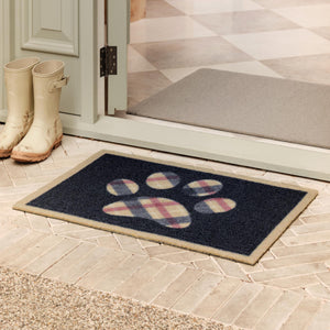 Tartan Paw Outdoor Doormat- 100% recycled nylon doormat featuring a tartan paw print. 