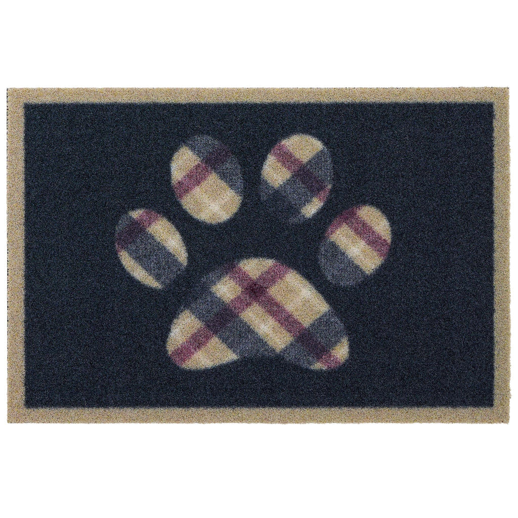 Tartan Paw Outdoor Doormat- 100% recycled nylon doormat featuring a tartan paw print. 