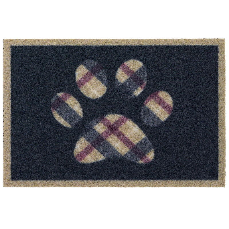 Tartan Paw Outdoor Doormat- 100% recycled nylon doormat featuring a tartan paw print. 