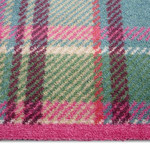 Tartan Pink/Green Washable Doormat- 100% recycled cotton doormat featuring a pink and green tartan design.