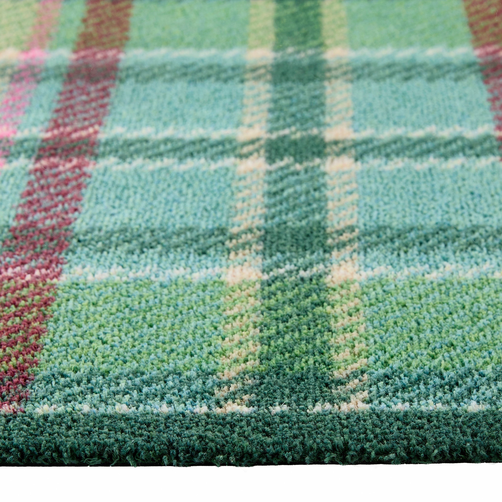 Tartan Green Washable Doormat made from 100% recycled cotton, featuring a green plaid design.