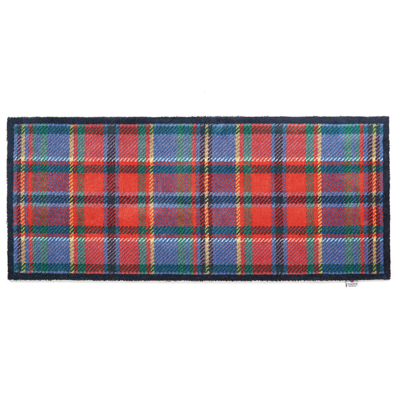 Tartan Red/Blue Washable Runner - a 100% recycled cotton runner featuring a traditional tartan design in red and blue. 