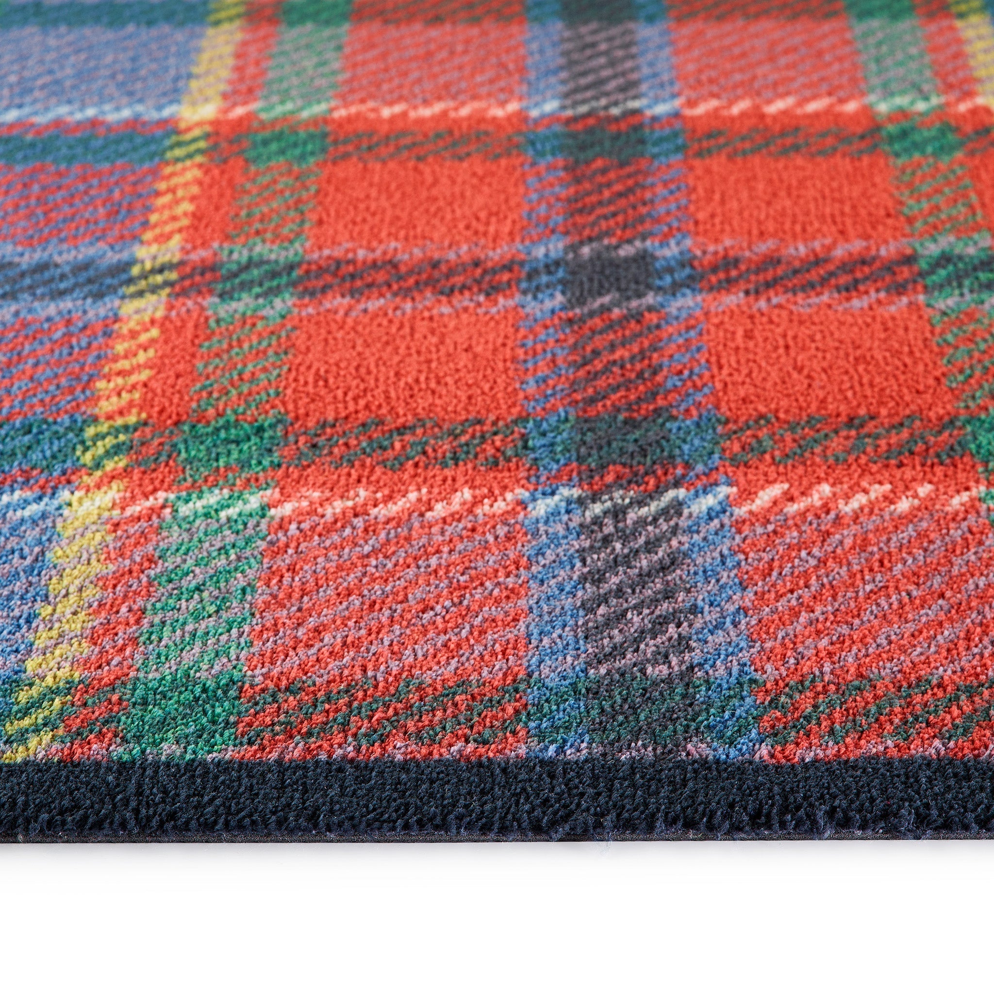 Tartan Red/Blue Washable Runner - a 100% recycled cotton runner featuring a traditional tartan design in red and blue. 